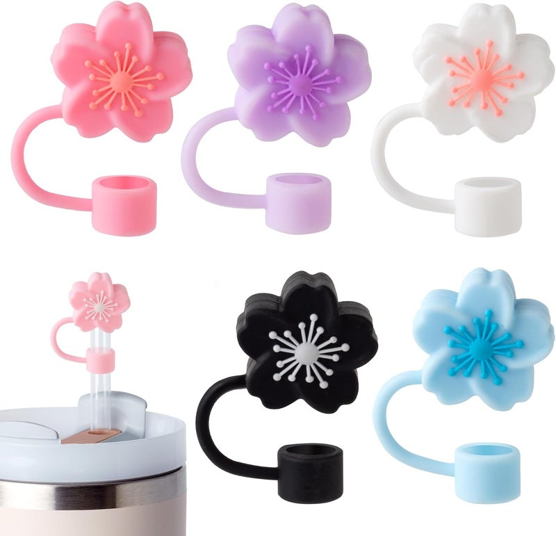 YuJoyC 6PCS Flower Silicone Straw Covers Toppers for Stanley Cups 30&40 Oz Accessories, Reusable Straw Tips Protectors for Stanley Cup 10mm 0.4in Straws - Image 1